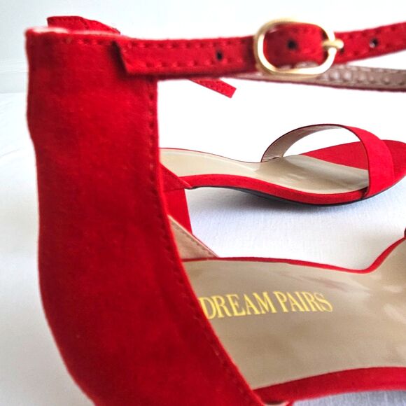 Dream Pairs Red Velvet Suede Strappy Low Chunk Heel Pump Sandal Womens 9.5 NEW - Picture 5 of 16